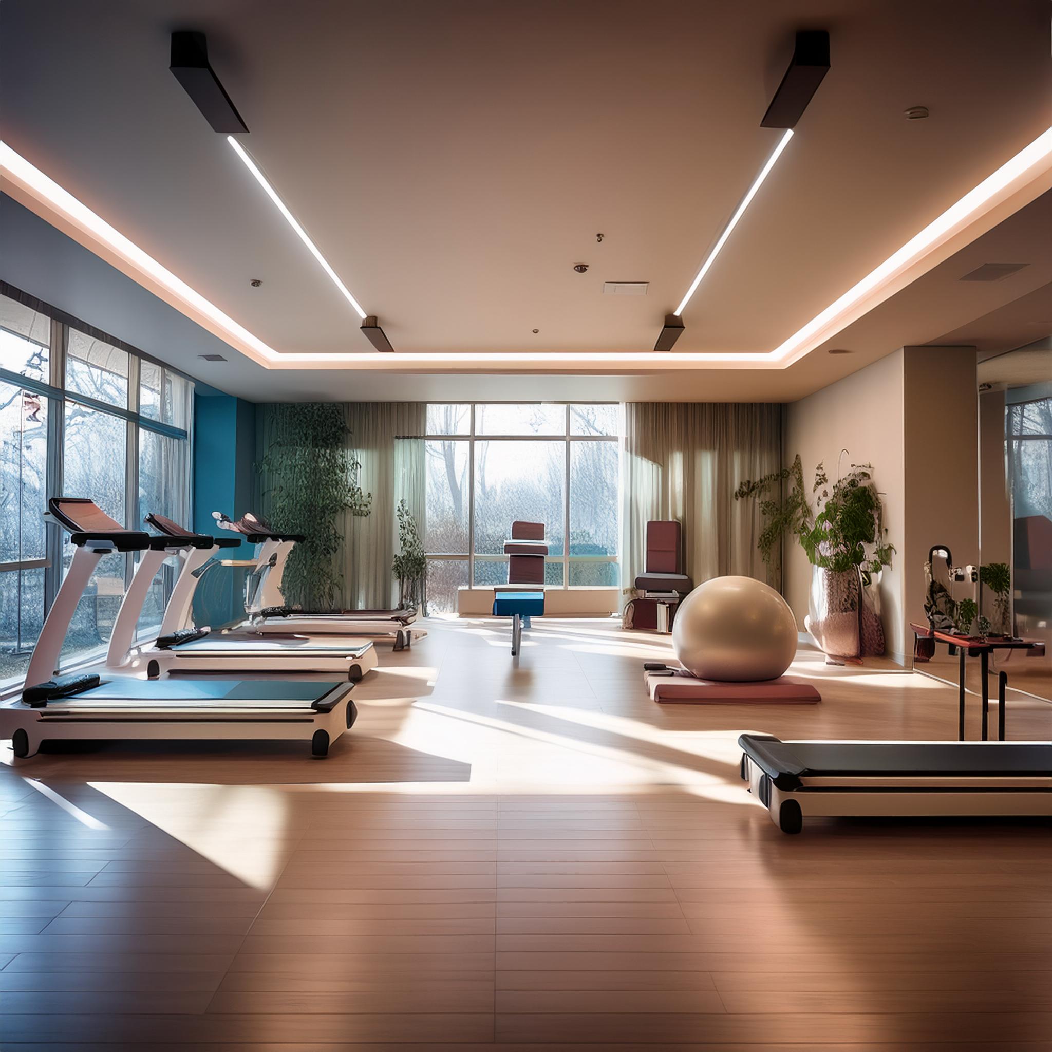 Elegantes Pilatesstudio mit harmonischer Einrichtung